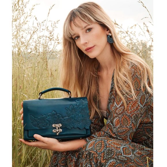 NWT Patricia Nash Charonne Satchel Bag Tooled Granita Red Leather Handbag Purse - Picture 11 of 11